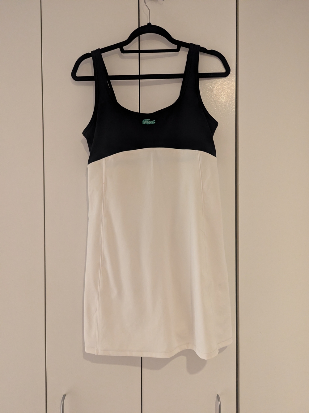 Lacoste Black and White Sporty Tennis Dress w/ Built-in Bra and Shorts